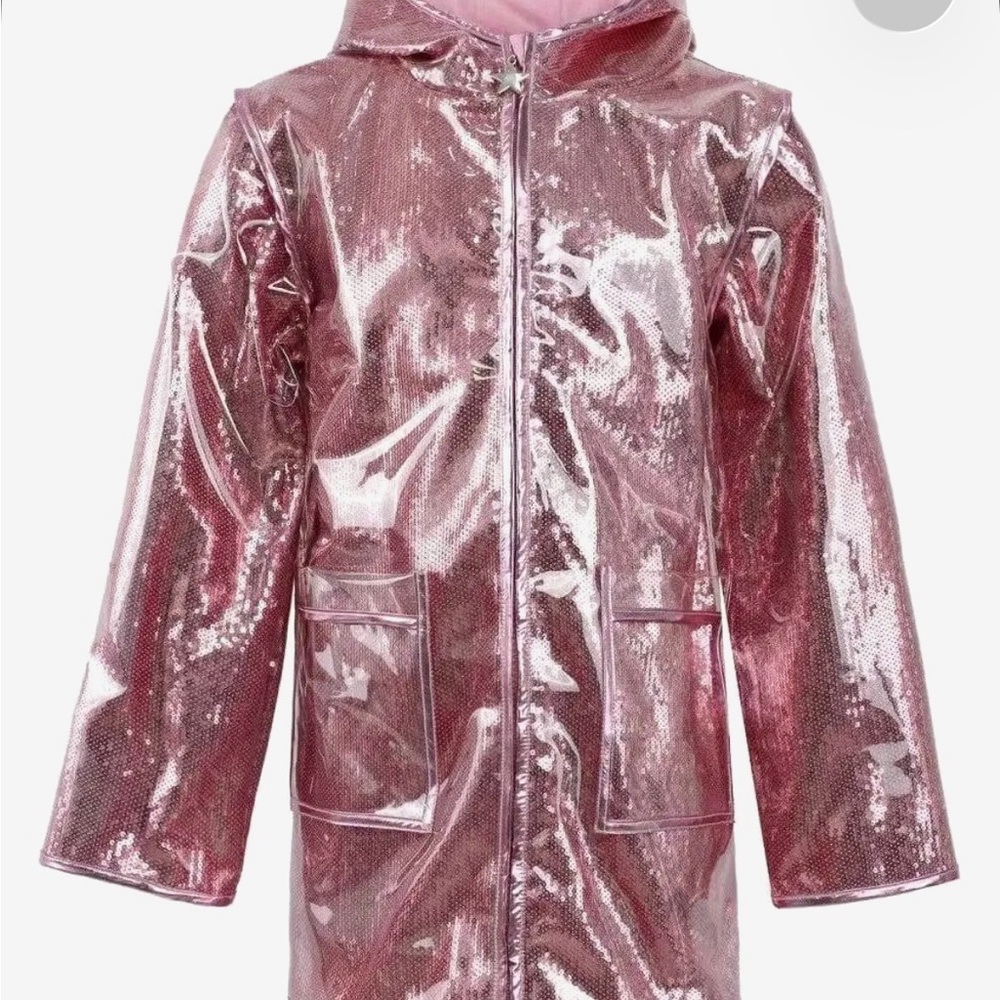 Lola + The Boys Shiny Pink Sequin Hooded Raincoat